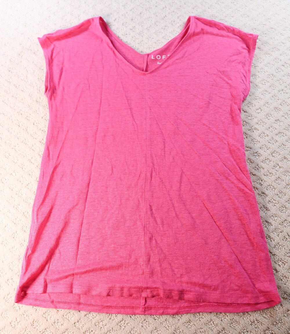 LOFT Pink Linen V-Neck Cap Sleeve T-Shirt Top Women's Casual Everyday Size XS